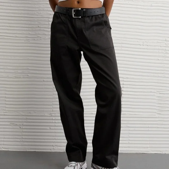 American Eagle Women’s Stretch Low-Rise Baggy Utility Pants Small Onyx Black - Picture 6 of 10